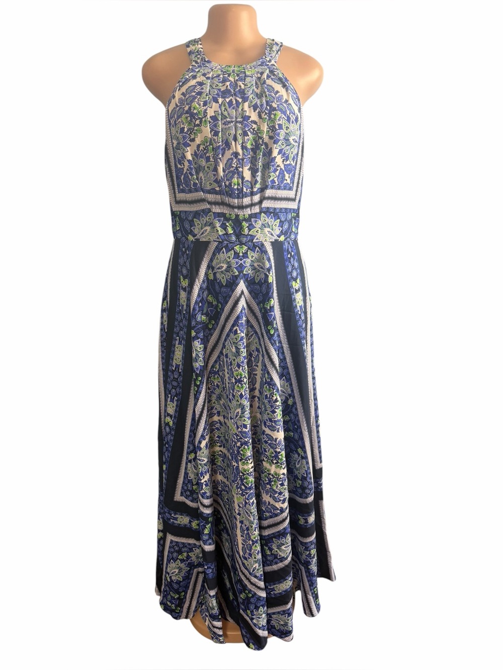 Eliza J Scarf Print Navy and White Floral Halter Maxi Dress - Picture 2 of 10
